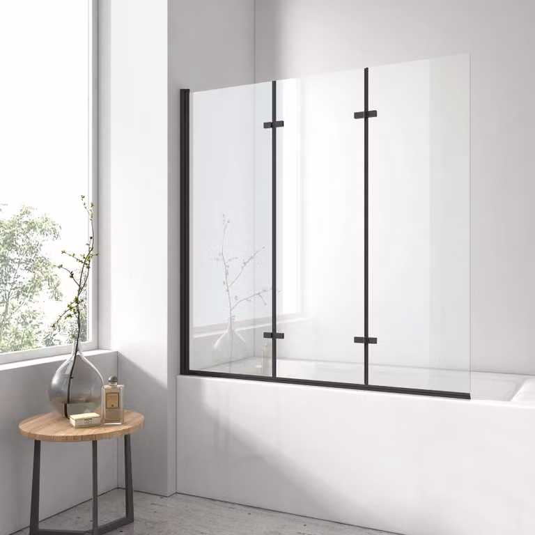 EMKE cabina doccia pieghevole vasca 130x140cm schermo doccia 3 pezzi pieghevole vasca da bagno schermi 6mm nano rivestimento (telaio nero opaco)