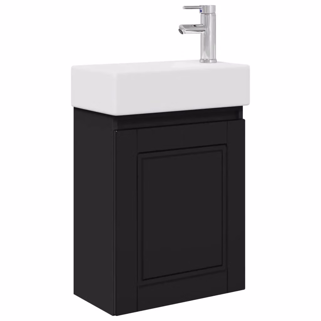 Mobile bagno moderno vidaXL sospeso in legno e ceramica bianco e nero L: 45,5 cm, P: 22,5 cm, H: 84 cm – 2