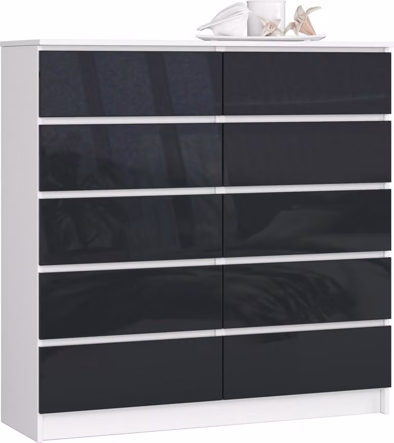 Akord Credenza 10 Cassetti Bianco-Grafite Lucido 120X40X121 Cm