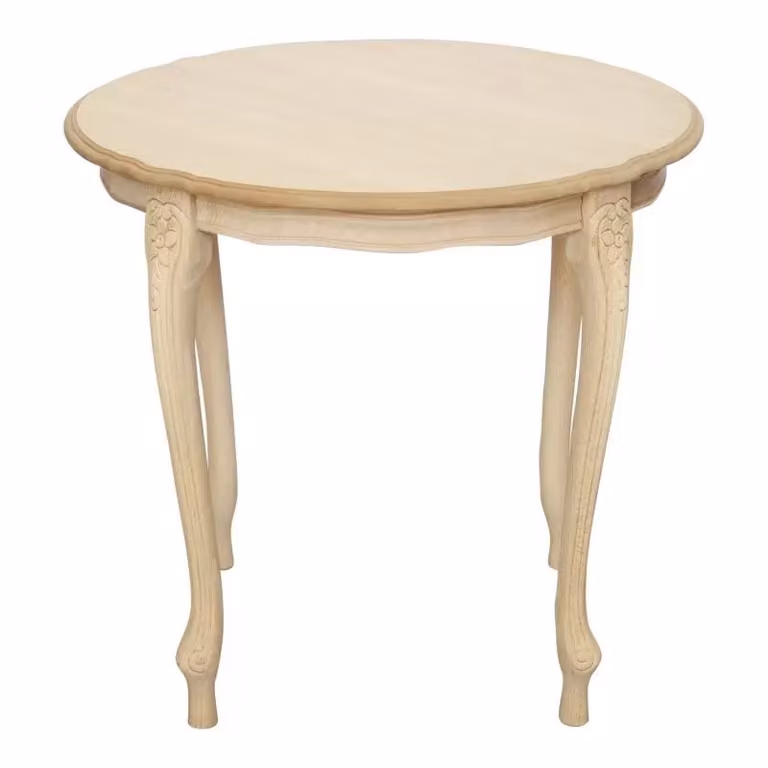 Tavolino rotondo in legno di faggio intarsiato grezzo beige e marrone L: 60 cm, P: 60 cm, H: 55 cm - Mobili 2G
