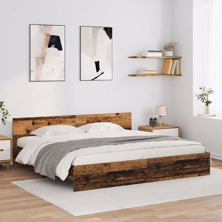 Struttura del letto con strisce LED vidaXL in legno vecchio marrone L/P/H: 200 x 200 x 70 cm