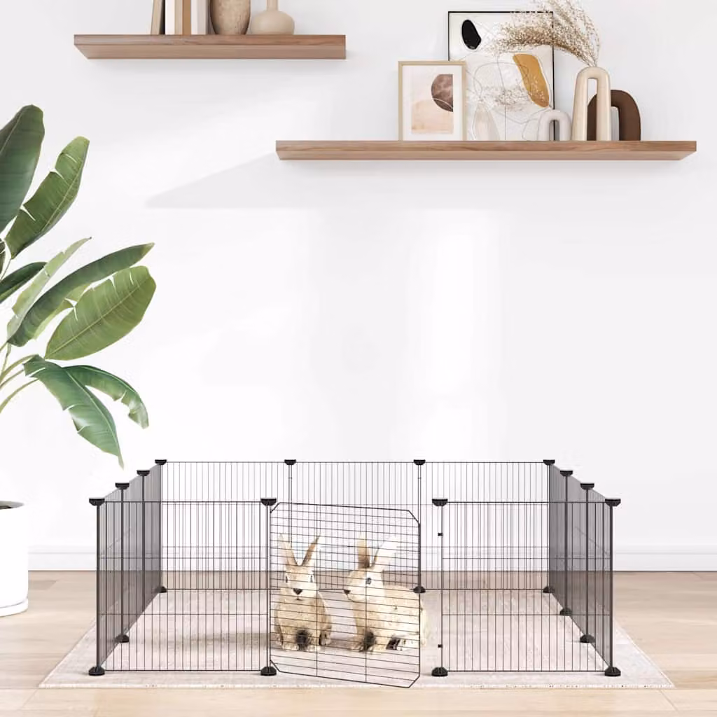 Gabbia per animali domestici vidaXL a 12 pannelli in acciaio nero L: 105 cm, P: 105 cm, H: 105 cm