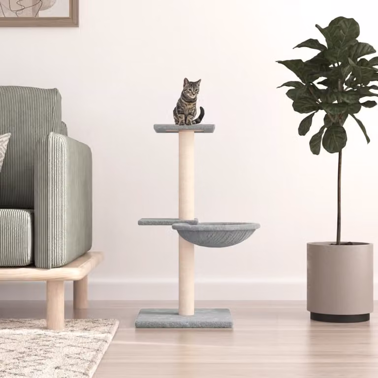 vidaXL Albero per Gatti con Cave e Amaca in Legno e Sisal Grigio Altezza: 72 cm
