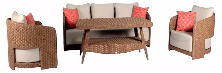 Sofagarnitur set 3 Sitzer Sofas Braun 2x Sessel Couchtisch Terrasse Moderner set