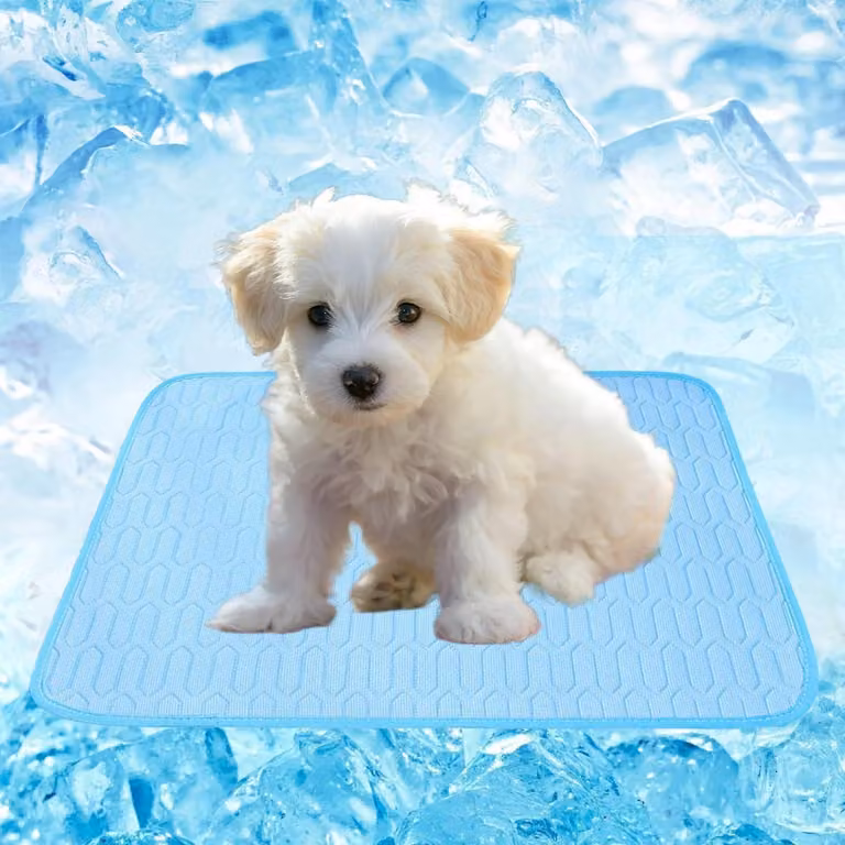 Tappetino refrigerante per cani e gatti, tessuto effetto ghiaccio, cuscino refrigerante estivo, lavabile, blu, 61 x 50 cm