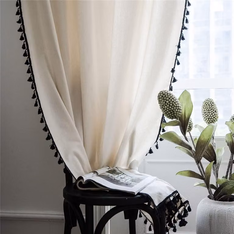Omgoods - Tenda bohémien vintage con frange - Parzialmente oscurante, ideale per il soggiorno