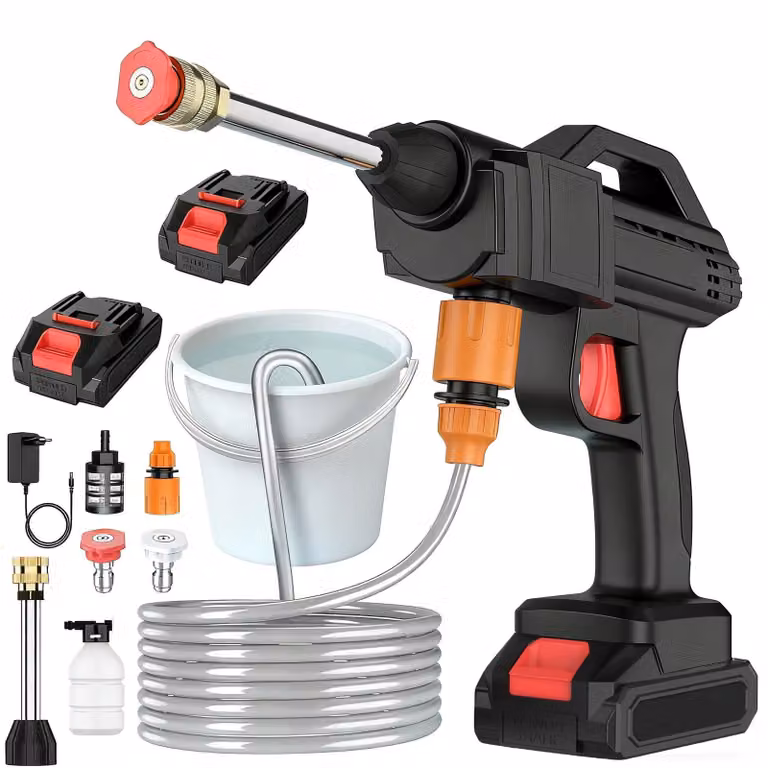 Idropulitrice portatile – Pistola per acqua senza fili per il lavaggio auto – Pressione di 50 bar – Include batteria da 24V – Con tubo per l'acqua – Adatta per auto e uso esterno – Colore: rosso