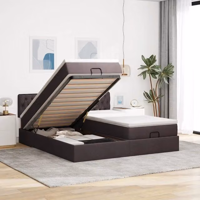 Letto con contenitore a sollevamento vidaXL in tessuto con materasso L: 200 cm, P: 200 cm, H: 280 cm
