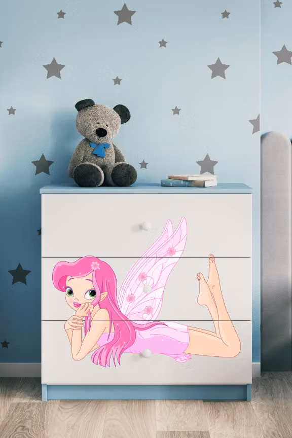 Cassettiera per bambini elfo con ali nel colore blu Babydreams
