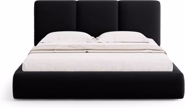 Letto con cassettone e testiera Nicolas di Cosmopolitan Design in velluto nero L/P: 200 x 200 cm