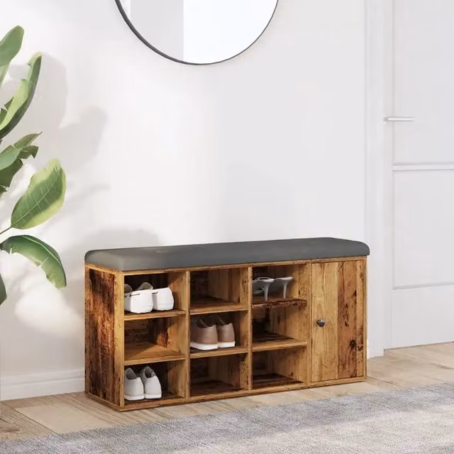 Panca Porta Scarpe-Sgabello-Panca Scarpiera Legno Antico 102x32x50 cm Legno Multistrato 116039
