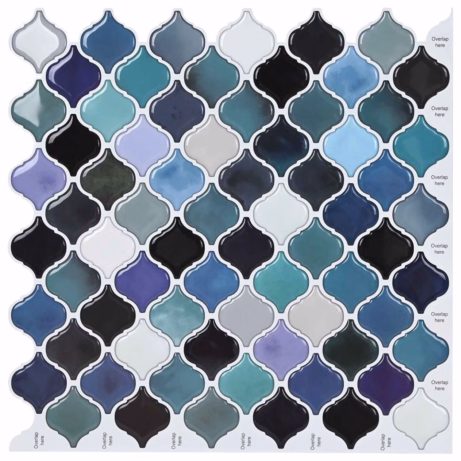 Set di 50 piastrelle decorative vidaXL Lanturn con effetto lucido, design geometrico multicolore blu e verde, ideali per pareti di bagno e cucina, L/P: 27 x 27 cm