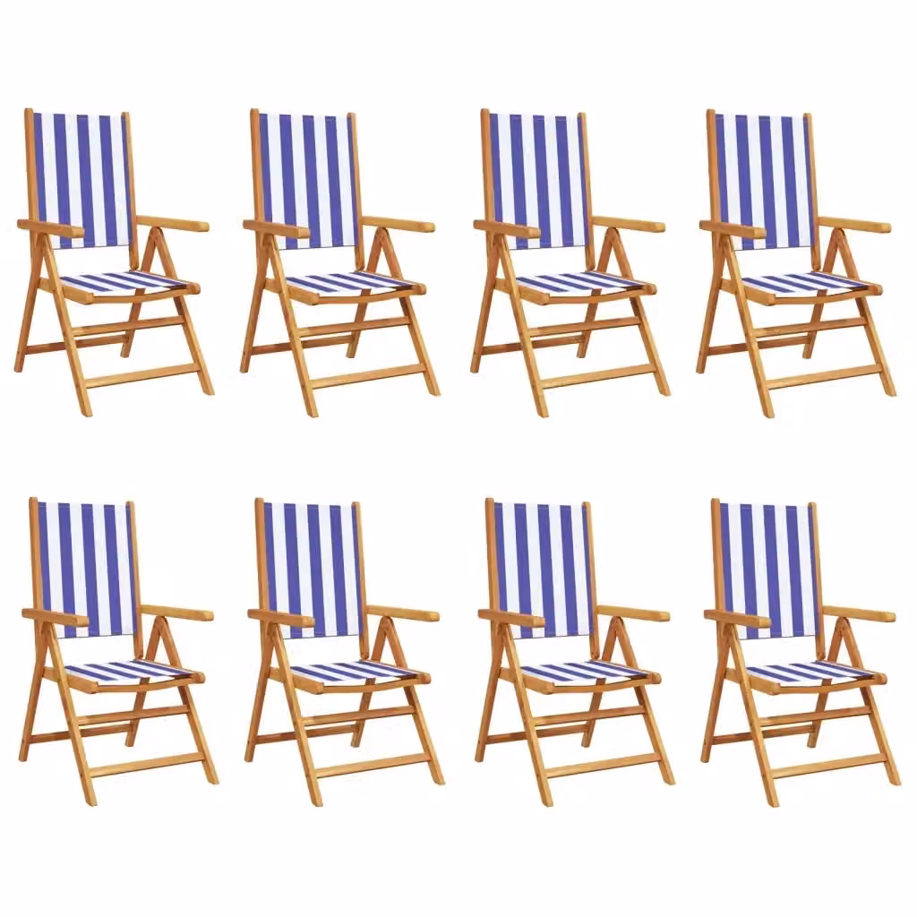 Set di 8 sedie pieghevoli reclinabili vidaXL in legno di acacia e tessuto a righe blu e bianco con cuscini e braccioli – 2