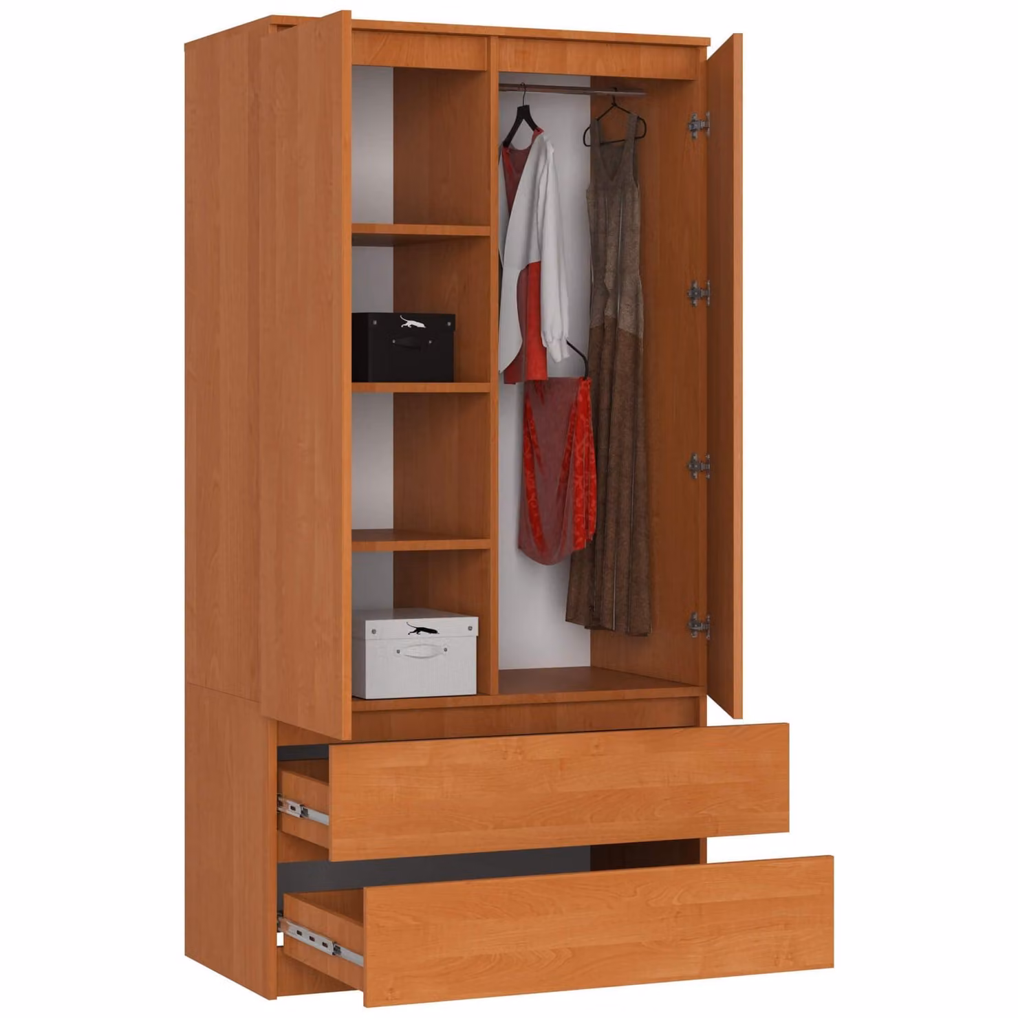 Armadio S90 da 90 cm, guardaroba a 2 ante e 2 cassetti, altezza 180 cm, CLP