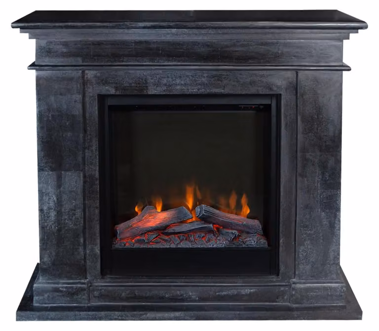 Camino elettrico Kos - Potenza di riscaldamento: 1500 Watt - Pietra naturale antracite nera - Camino decorativo