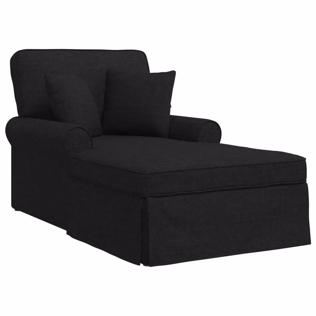Chaise Longe Moderna vidaXL in Tessuto Nero con Gonna e Cuscini, 3 Pezzi, H: 91 cm, L: 157 cm, P: 91 cm – 2