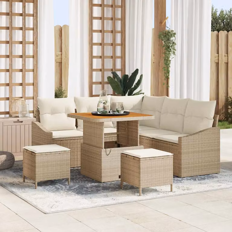 Set Divano da Giardino Moderno vidaXL in Polyrattan Beige con Cuscini e Tavolino da 8 Pezzi