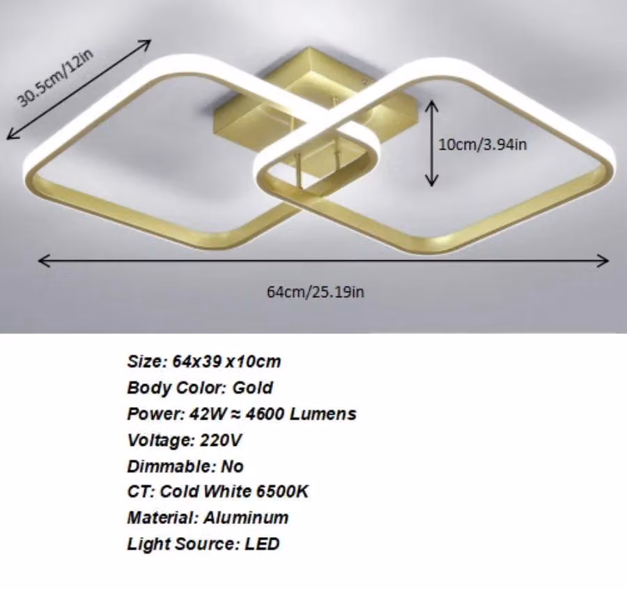 Lampada a soffitto quadrata moderna - A5333 - Lampada a LED - 41–50 W - Luce bianca fredda 6500 K - Alluminio - 15–30 m² - Bianco