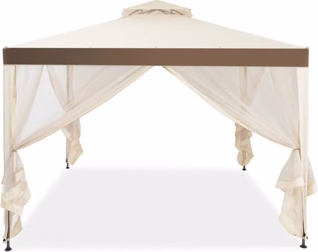 Gazebo a doppio tetto con zanzariera 3x3M da esterno e campeggio Beige-Gazebo