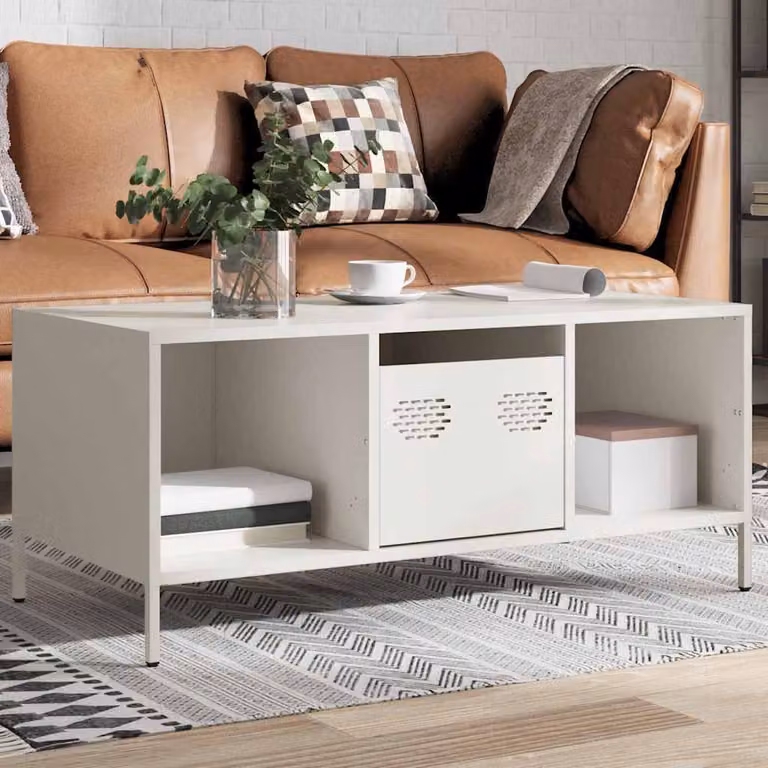 Maison Exclusive - Tavolino bianco 101,5x50x43,5 cm Acciaio laminato a freddo