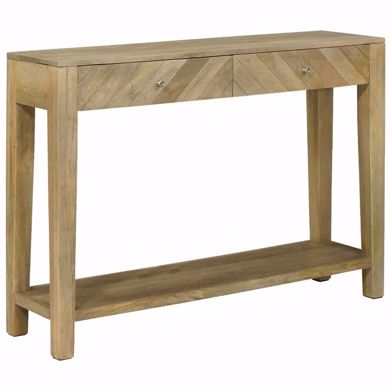 vidaXL Tavolo consolle moderno in legno di mango con cassetto, Grigio e Beige, L: 110 cm, P: 30 cm, H: 80 cm