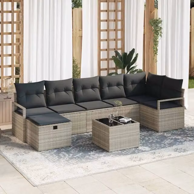 Set di divani 8 pz 7-Numero di posti Grigio chiaro polyrattan 3359211