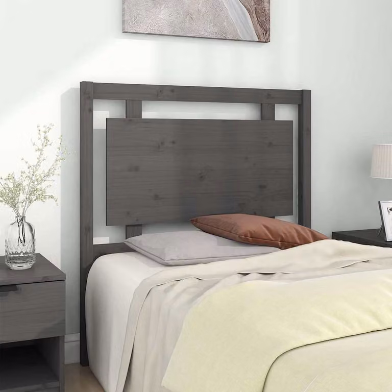 Testiera per letto vidaXL in legno massello di pino, stile rustico, grigio, L: 95,5 cm, P: 4 cm, H: 100 cm