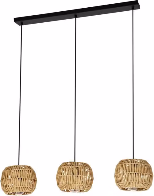 Lampadario a sospensione Eglo Sheldon in metallo nero e legno con 3 luci E27 per cucina e sala da pranzo