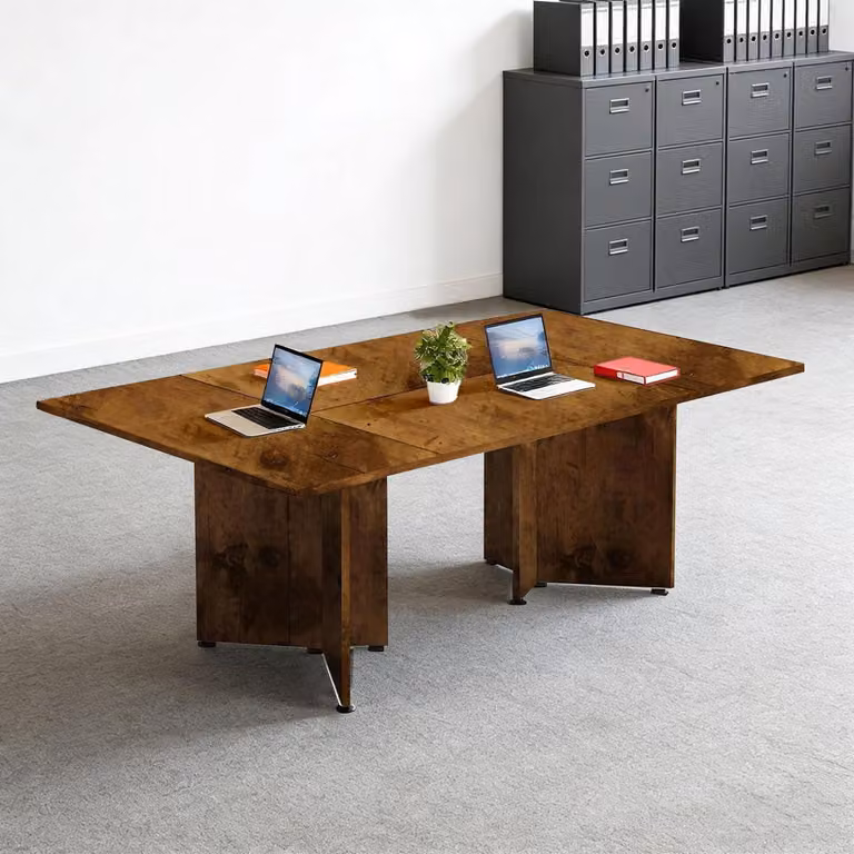 Tavolo da conferenza modulare, espandibile, dimensioni 400x100x74 cm, legno con finitura a fiamma