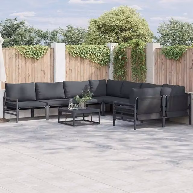 Set Divano da Giardino a L vidaXL 8 Pezzi in Acciaio Antracite con Cuscini e Tavolino – 1