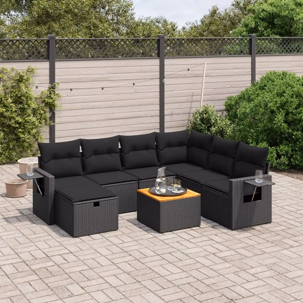 Maison Exclusive - Set da giardino 8 pezzi con cuscini in polyrattan nero