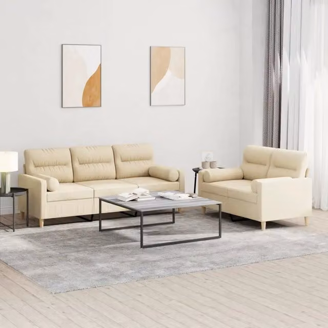 Set di divani 2 pezzi vidaXL in tessuto beige con cuscini per soggiorno moderno – 1
