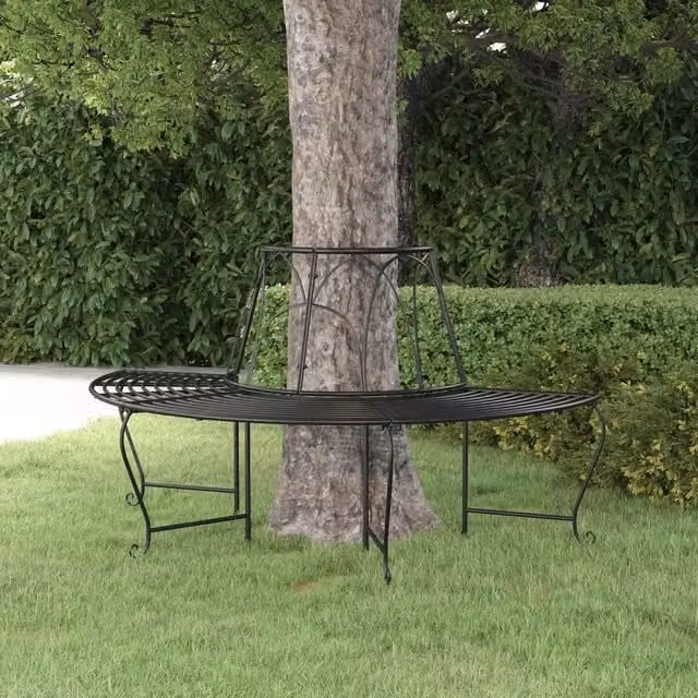 Panchina semi circolare per albero vidaXL in acciaio nero per giardino e terrazzo Ø 159 cm