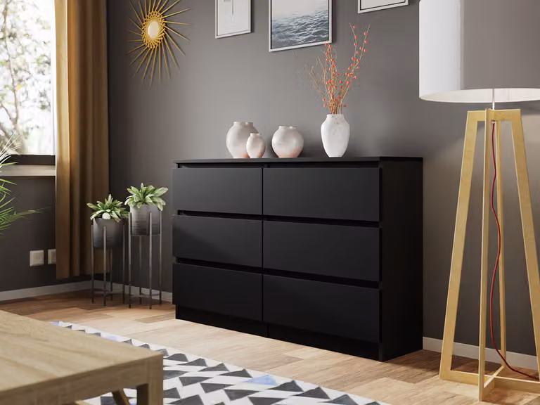 Mirjan24 Comodà Malwa M6 120, elegante credenza a 6 cassetti, mobile alto per camera da letto, collezione Modern (nero)
