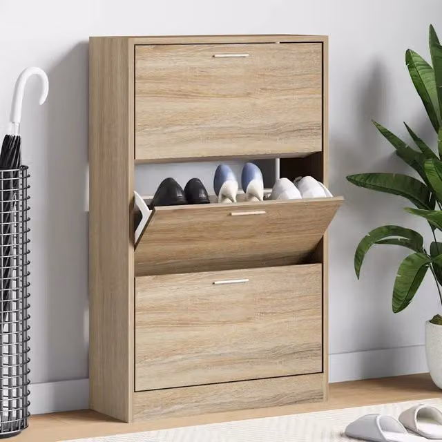 Scarpiera moderna a parete vidaXL in legno color rovere, L: 63 cm, P: 24 cm, H: 103 cm