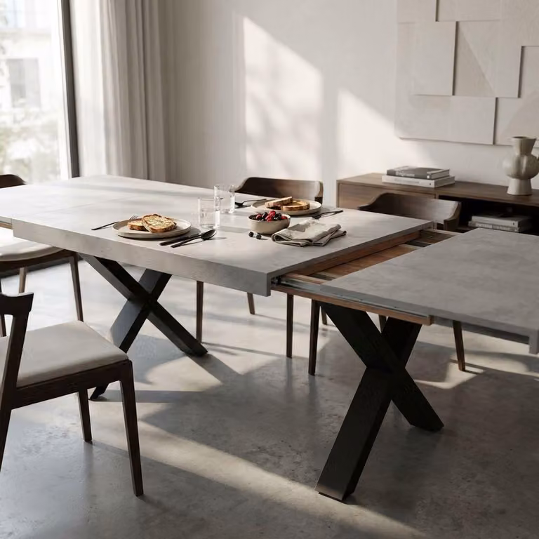 Milani Home - tavolo da pranzo allungabile 160-205-250 x 90 x 77 cm, effetto marmo, metallo
