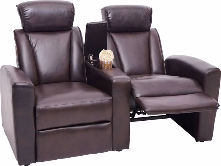 poltrona cinema a 2 posti HWC-H30, poltrona reclinabile poltrona TV divano a due posti, vano portaoggetti Soft Touch Pelle finta MVG ~ marrone