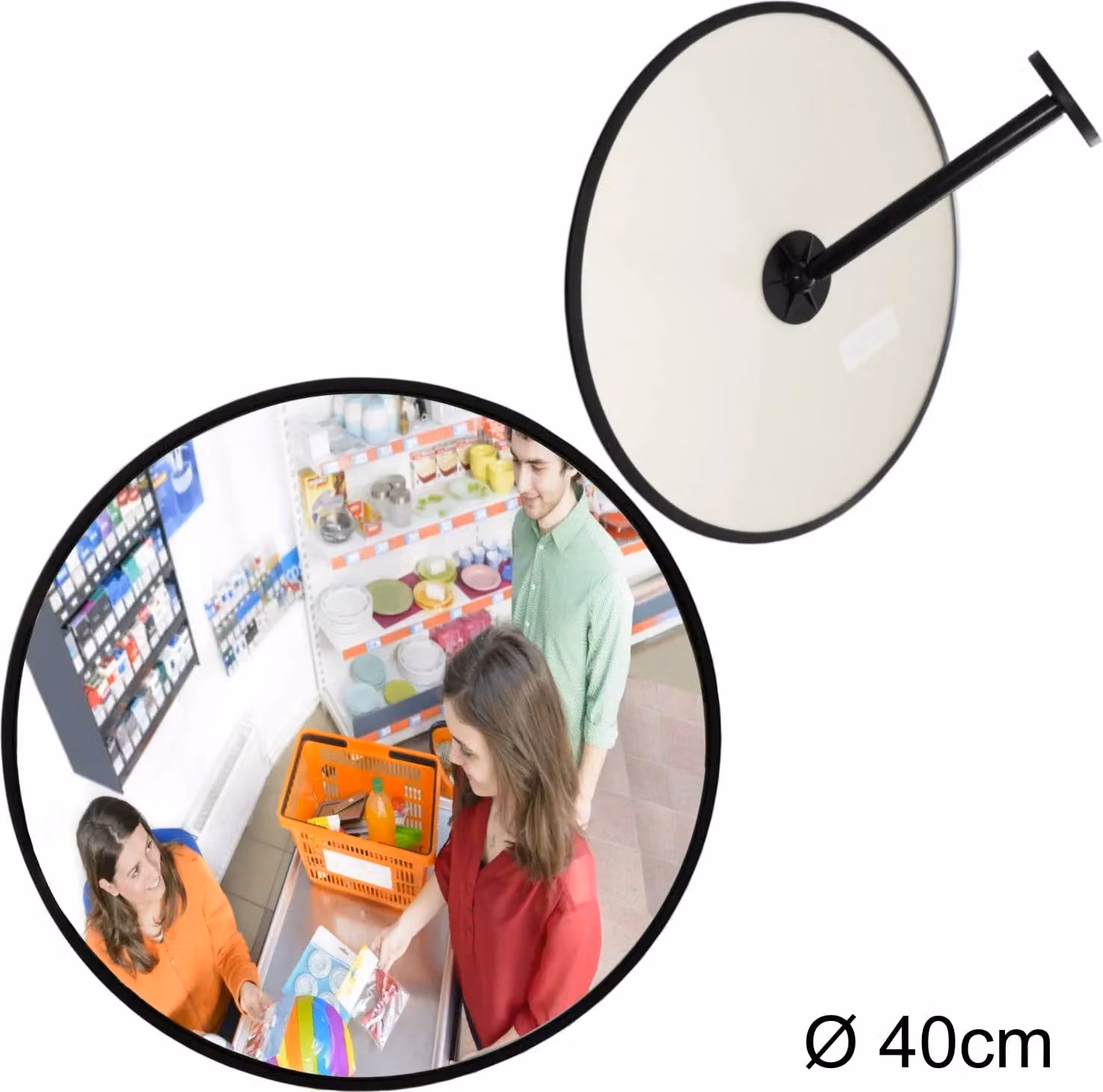 Specchio di sorveglianza professionale Specchio di sicurezza Specchio di controllo, Ø40 cm, convesso, senza fastidiose viti per la regolazione.