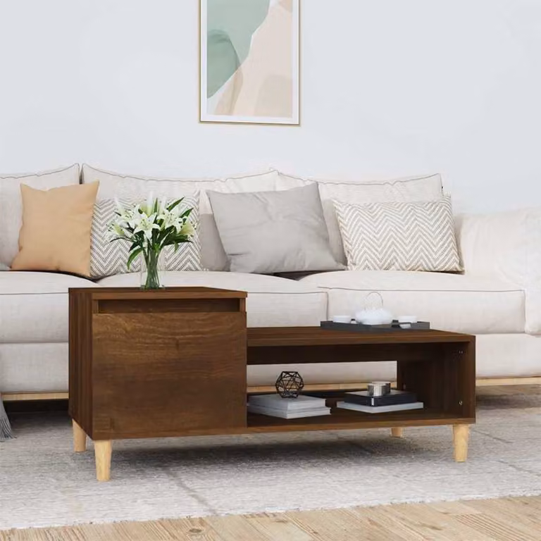 Tavolino da salotto moderno vidaXL in legno multistrato e MDF, colore marrone rovere, L: 100 cm, P: 50 cm, H: 45 cm