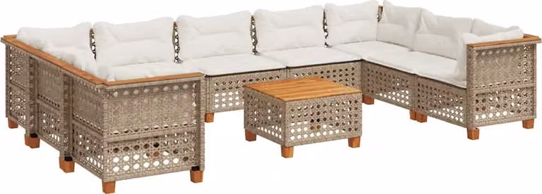 Set Divano da Giardino 10 pz con Cuscini Beige in Polyrattan