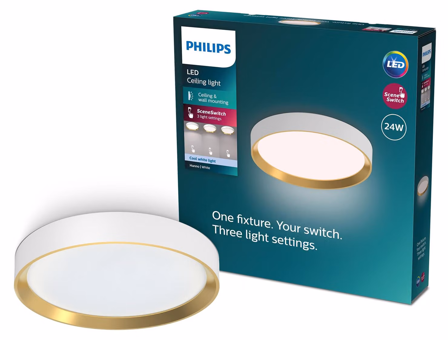 Philips Apparecchio da soffitto, 24 W, LED, IP20, Bianco