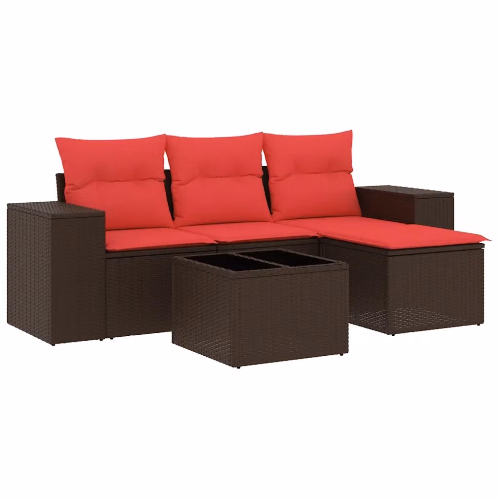 Set Divano da Giardino Moderno a L in Polyrattan Marrone con 5 Pezzi e Cuscini Colorati DESIGN IN – 2