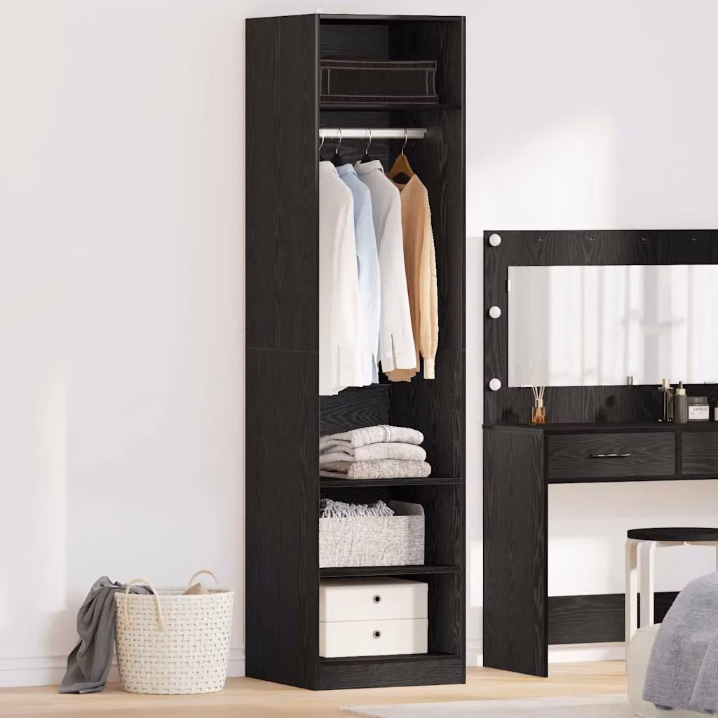 vidaXL Guardaroba in Rovere e Nero con Ripiani e Appendiabiti L/P/H: 50 x 50 x 200 cm