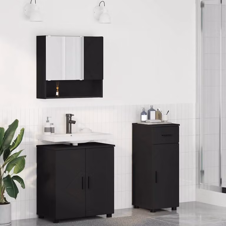 Set di mobili per il bagno vidaXL 3 pezzi nero L/P/H: 61 x 35 x 64 cm