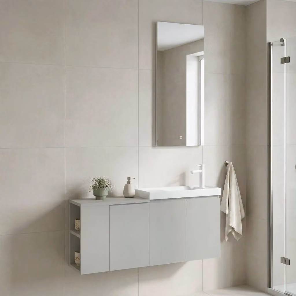 Set mobile lavabo con specchio Ferla 110 HANAH HOME, colore bianco cashmere opaco, L 40 cm, P 22 cm, H 45 cm – 2