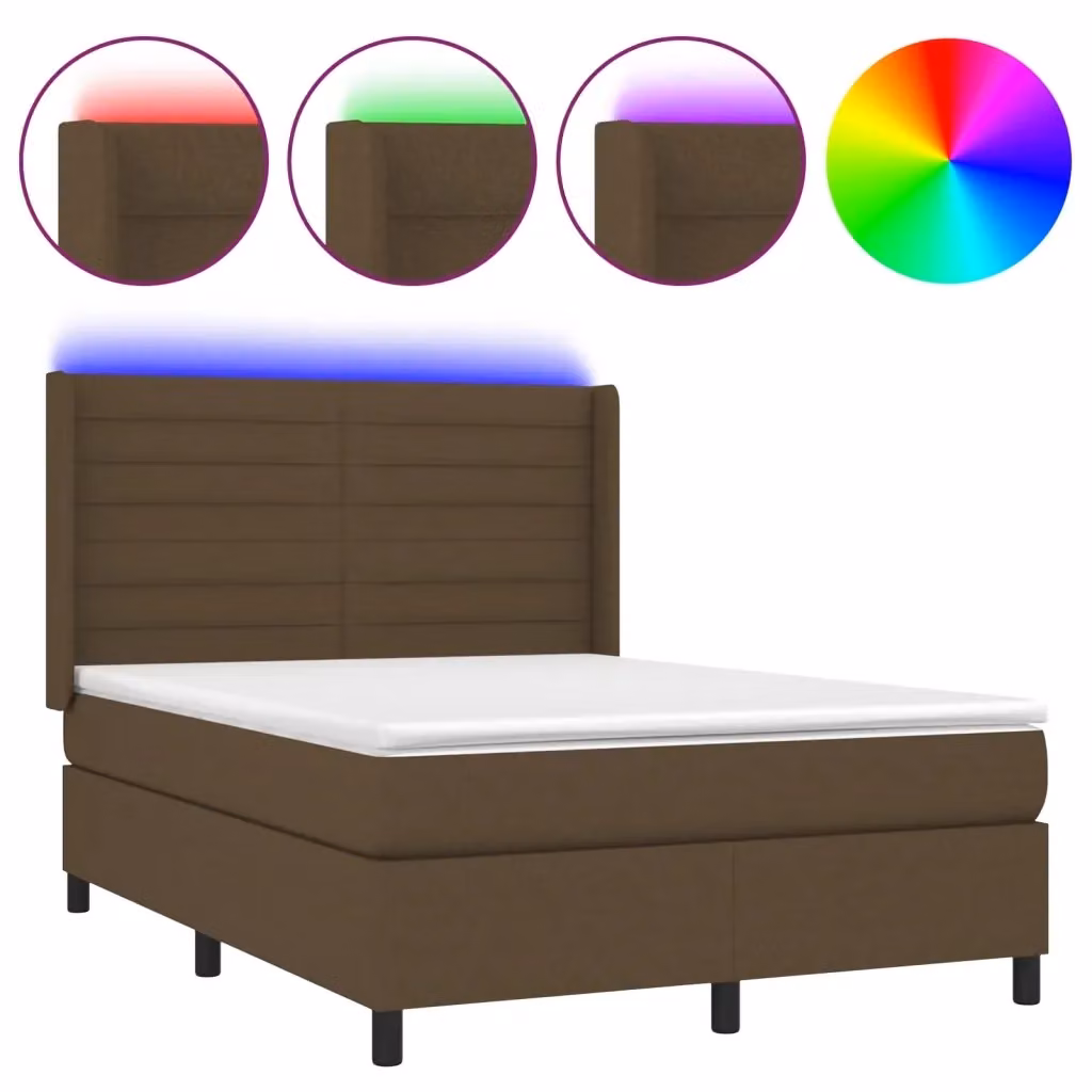 Letto Ibrido con Materasso e Illuminazione LED vidaXL in Tessuto Marrone e Bianco L/P/H: 140 x 190 x 128 cm – 2