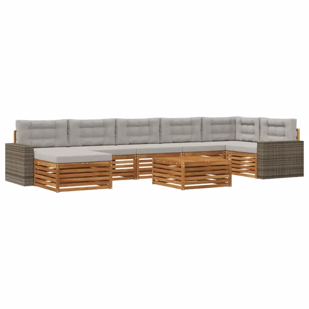 Set di divani da esterno vidaXL a forma di L composto da 8 pezzi in legno di acacia con cuscini, colore marrone e grigio chiaro – 2