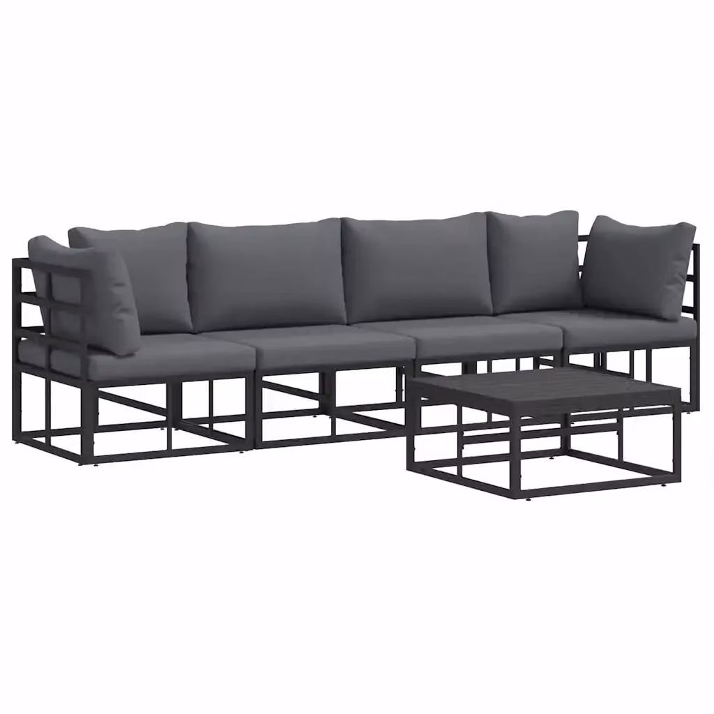 vidaXL Set Divano da Giardino Moderno 5 Pezzi in Acciaio Verniciato Nero con Cuscini Imbottiti e Rivestimenti Rimovibili – 2
