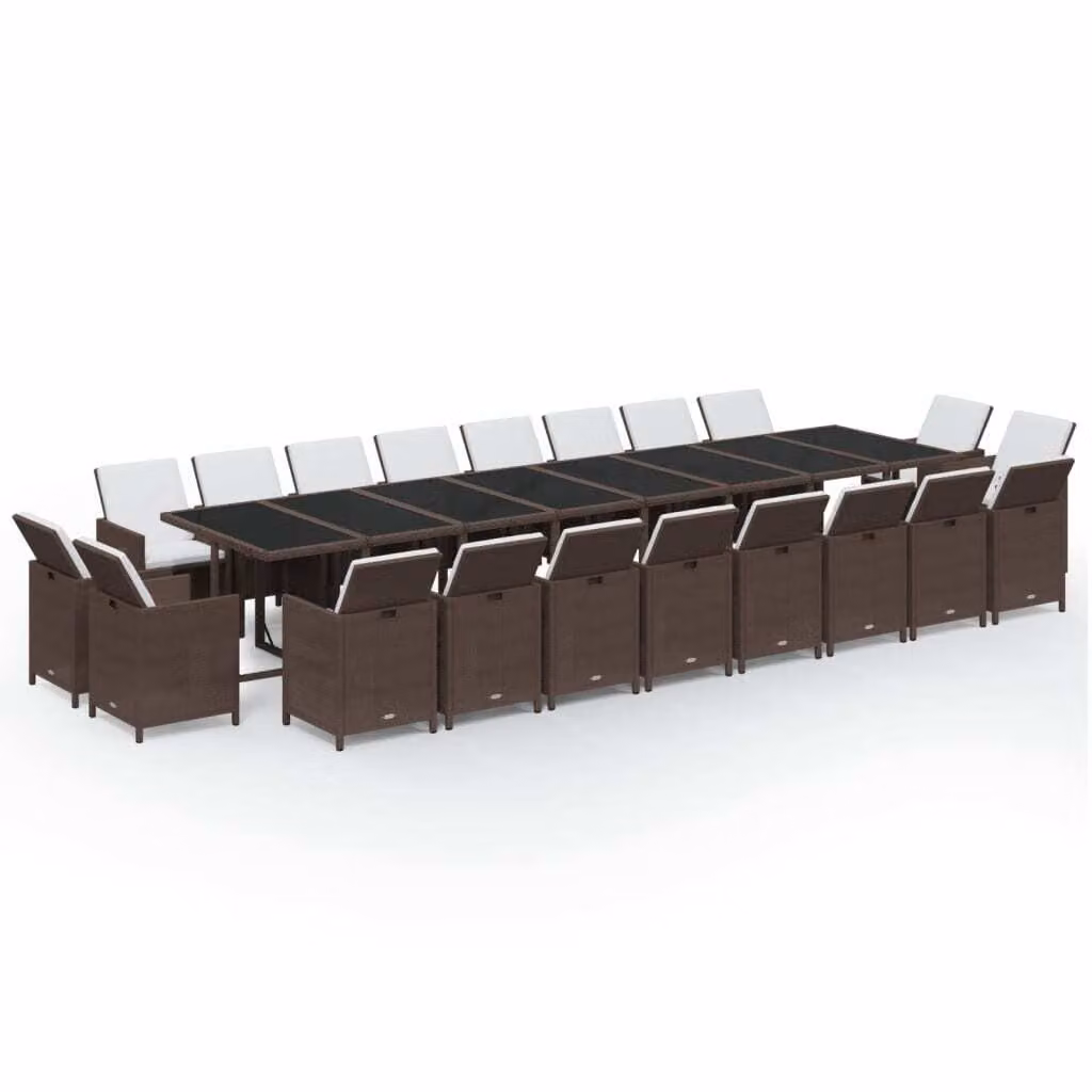 Set da Pranzo per Giardino 21pz con Cuscini Polyrattan Marrone