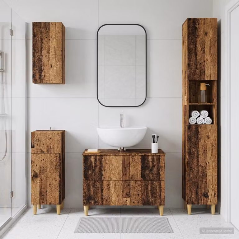 Set di mobili da bagno moderno vidaXL DELFT in legno marrone composto da 4 pezzi